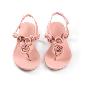 Pink leather woman summer sandals isolated on white background